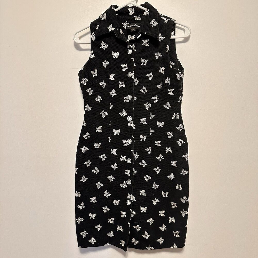 Positive Attitude Sz 8 Butterfly Black Dress Button Front Y2K 90s Whimsigoth